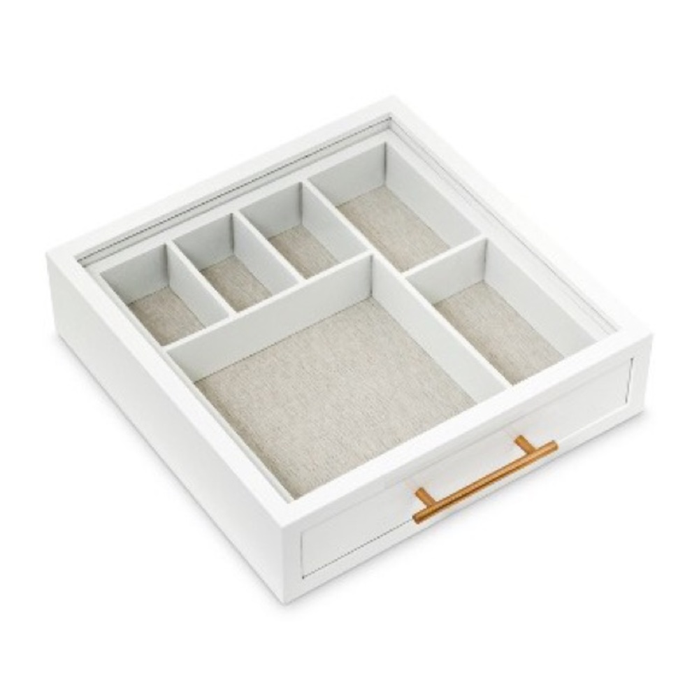 10" White Wooden Jewelry Drawer Storage White with drawer and glass top